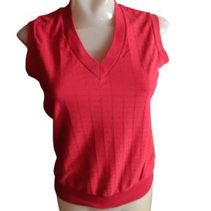 Women's Medium Vintage 70's Sleeveless V-Neck Knitted Womens Top Ribbed Textured